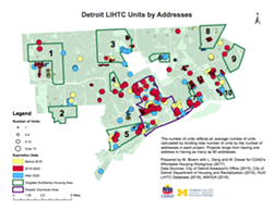 A map of Detroit properties receiving Low Income Housing Tax Credits. - Courtesy LIHTC properties