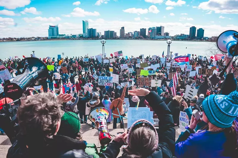 A U.S.-Canada solidarity rally was held across the Detroit River in March.