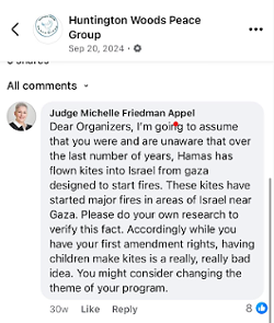 A Facebook account belonging to 53rd District Court Judge Michelle Friedman Appel criticized an event dedicated to children from Gaza. - Facebook/screengrab