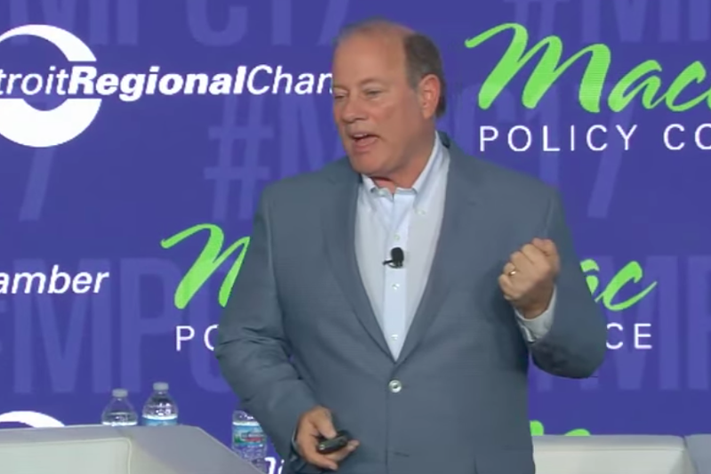 Detroit Mayor Mike Duggan delivers the keynote address at the Mackinac Policy Conference on May 31. - DPTV