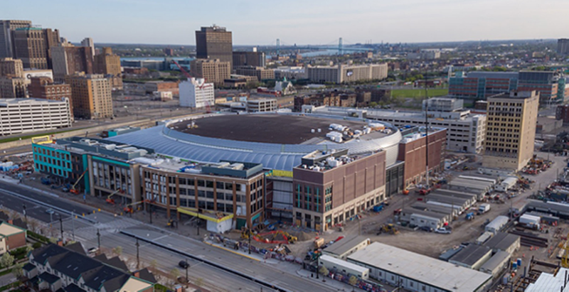 The Little Caesars Arena under construction along Woodward Avenue in Detroit. - Olympia Entertainment