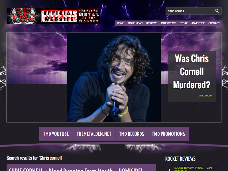 Randy Cody's website, The Metal Den. - Screenshot