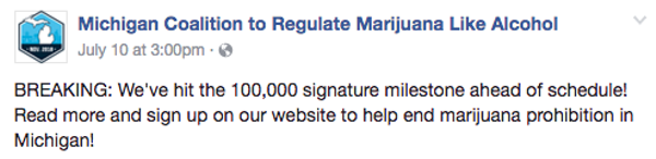 Michigan marijuana legalization effort running ahead of schedule, organizers say