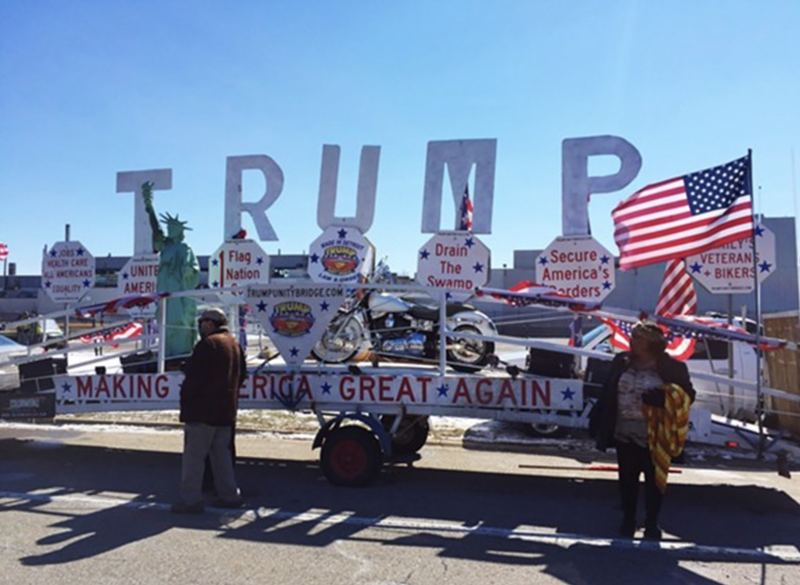 The 'Trump Unity Bridge' stationed in Ypsilanti Township during a visit from the president in March. - VIOLET IKONOMOVA