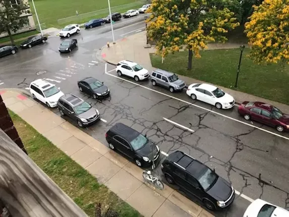 Parking is mighty scarce in front of Kristen Huston's apartment on Second near Ledyard. - Photo courtesy Kristen Huston