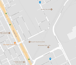Locations of abductions on either side of the Russell Industrial Center.