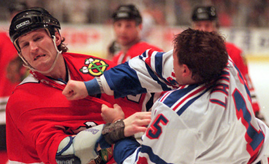 Yeah, we know, that's Probert fighting Darren Langdon, not Wendel Clark. Well, it's not like free pro sports photos grow on trees, now, do they? - COURTESY WIKIPEDIA COMMONS,