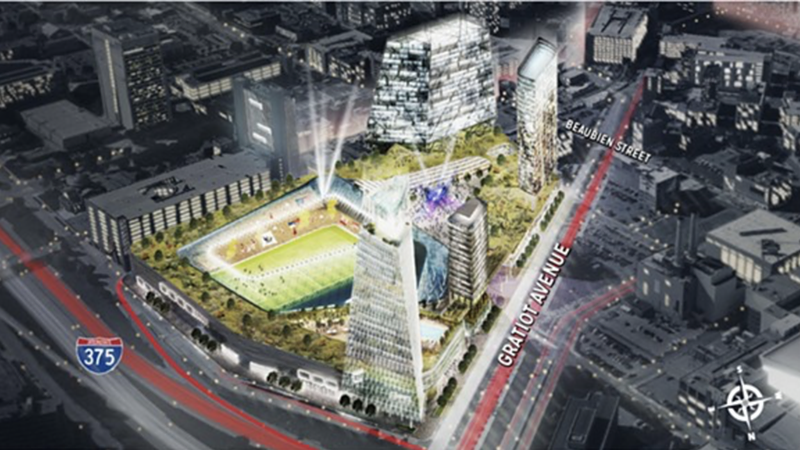 Digital rendering of the proposed $1 billion mixed-use development once planned for the "fail jail" site. - Rock Ventures