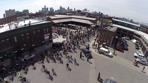 Slow Roll cyclists take over Detroit's Eastern Market - Photo courtesy Motor City Drone Co.