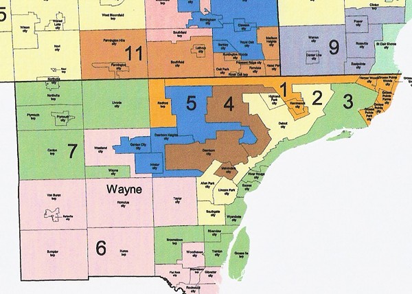 MAP OF THE MICHIGAN HOUSE'S GERRYMANDERED DISTRICTS IN SOUTHEASTERN MICHIGAN