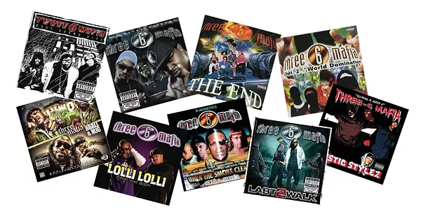A small sampling of the 30-plus year discography of rap group Three 6 Mafia. - Courtesy photos