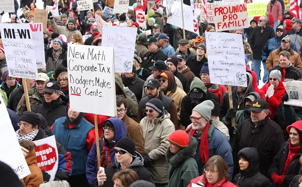 A solidarity rally in Lansing in February 2011.