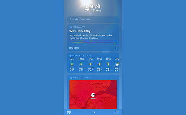 What the Weather app looked like at 11:21 a.m.