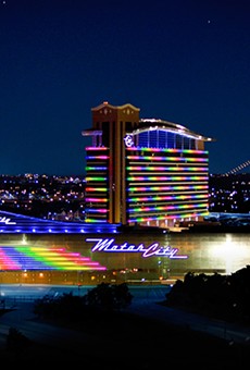 Motor City Casino Hotel is recognizable for its distinct bright lights.