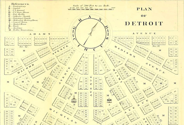 Woodward's plan, including several blocks downtown as they actually exist today. - COURTESY BURTON COLLECTION