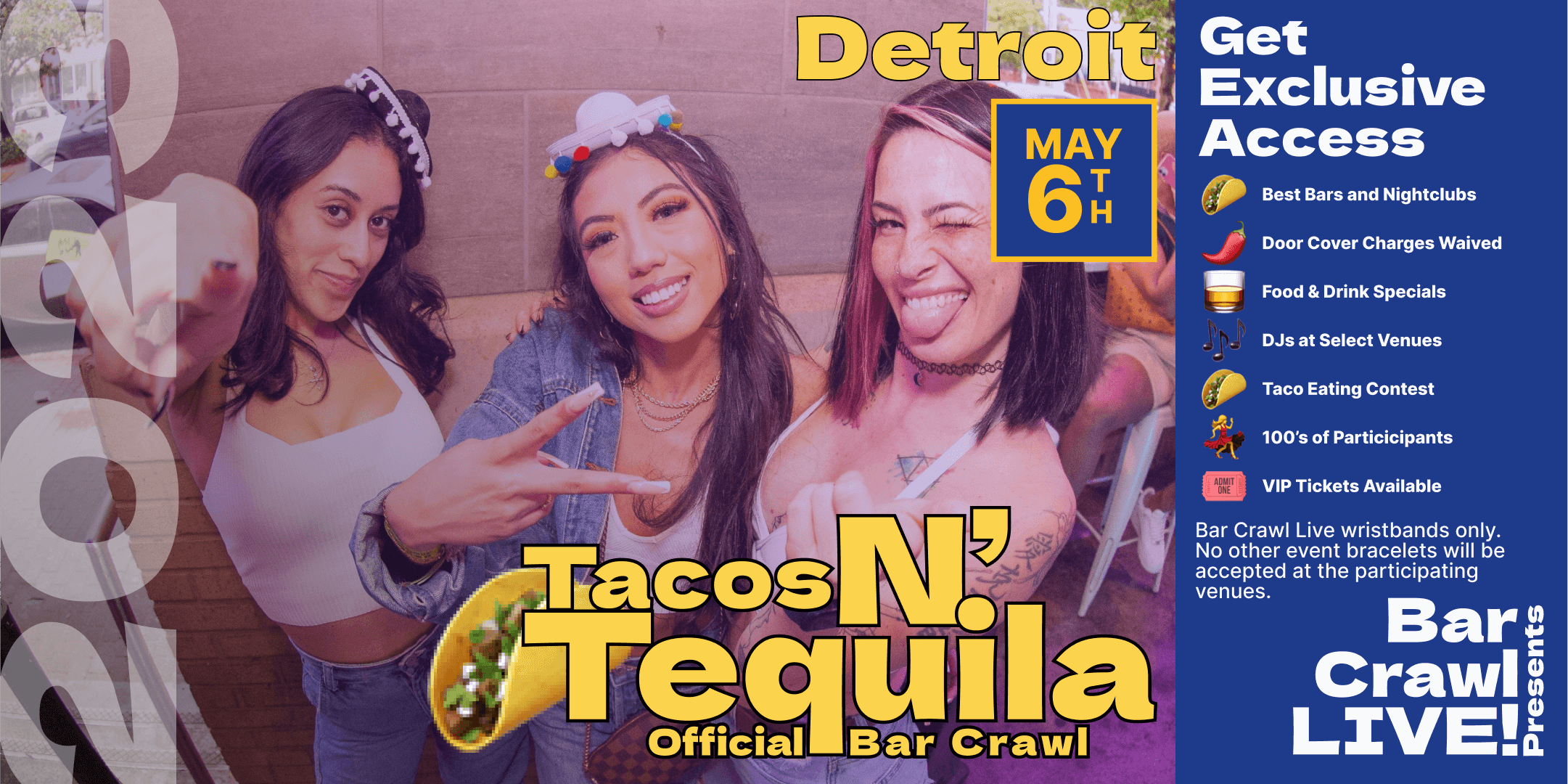 Tacos N' Tequila Bar Crawl Detroit 2023 Exodos Rooftop DJ/Dance, Drink, Party Detroit