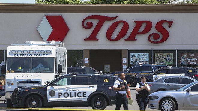 Police outside the Tops grocery store in Buffalo, New York, where a mass shooting occurred on Saturday.