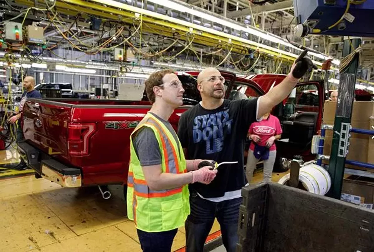 Hard at work, or hardly working? &#151; In April, Facebook founder and billionaire Mark Zuckerberg decides to leave his Silicon Valley bubble to experience the real world that his horrible invention helped ravage with fake news and an uptick in social media addiction-induced depression. One of his first stops on his cross-country tour takes him to Ford&#146;s River Rouge plant, where &#151; after working on a few F-150s &#151; he notes in a Facebook post that &#147;working on the line at an assembly plant is physically hard.&#148; An astute observation! We&#146;re still not sure why Zuckerberg decided to tour the country &#151; at the time he said it was a New Year&#146;s resolution, though some have theorized that it could be the lead-up to a possible presidential campaign. At any rate, we can rest assured that Zuckerberg will probably take his experience back to his Silicon Valley pals to figure out how to &#147;disrupt&#148; what&#146;s left of the auto industry, or something. 
Courtesy photo.