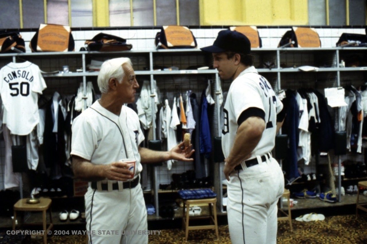 Sparky Anderson and Lance Parrish in the Tigers locker room.