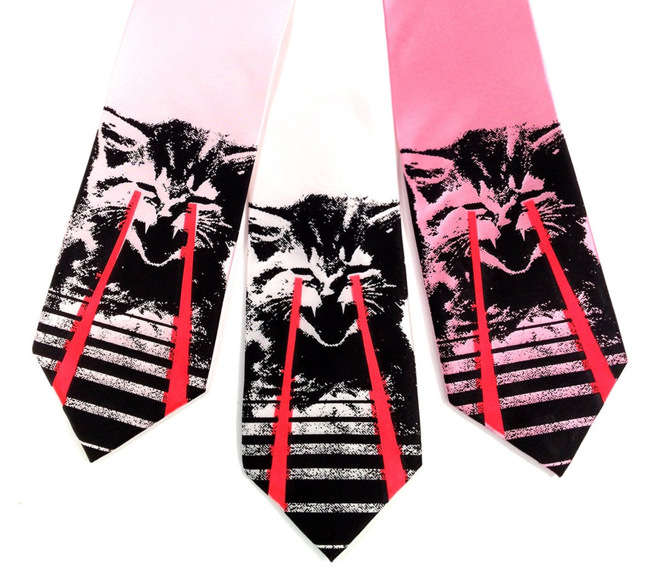 Angry Raving Laser Kitten Silk Necktie -- CyberOptix TieLab will let you design a custom accessory or you get one of these laser kitty ones. Who doesn&#146;t need one of those? $54 (CyberOptix TieLab)