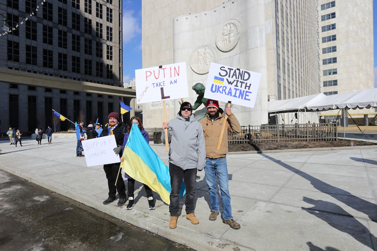 All the anti-war protesters we saw at the Stand With Ukraine rally in downtown Detroit