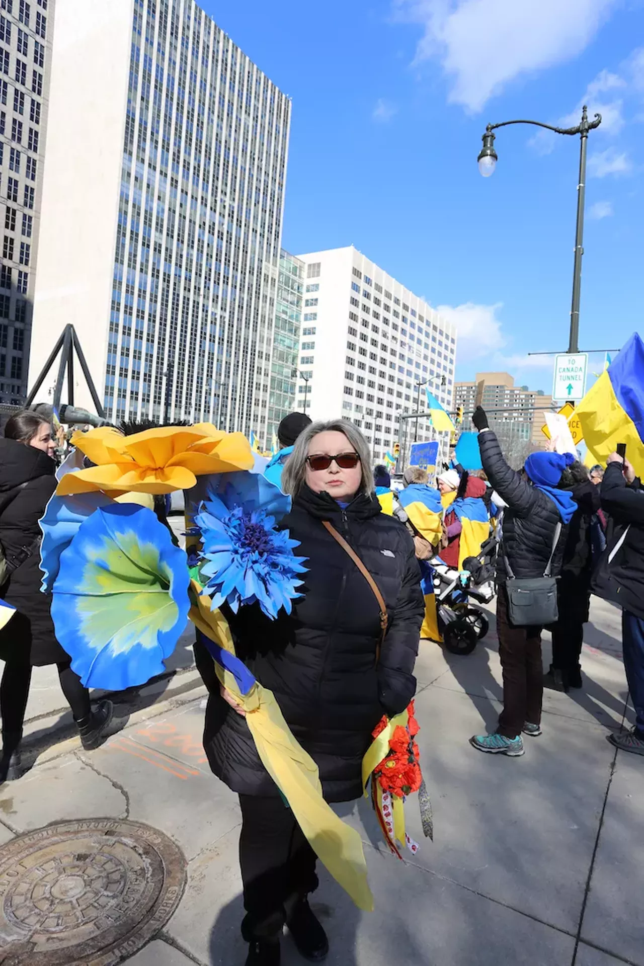 All the anti-war protesters we saw at the Stand With Ukraine rally in downtown Detroit