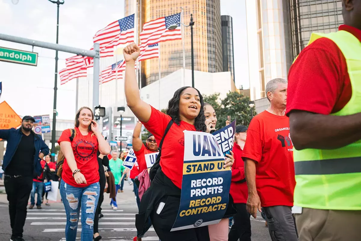 Image: UAW workers rallied in downtown Detroit in September.