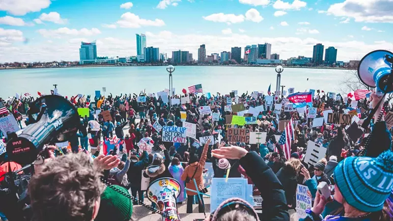 A U.S.-Canada solidarity rally was held across the Detroit River in March.