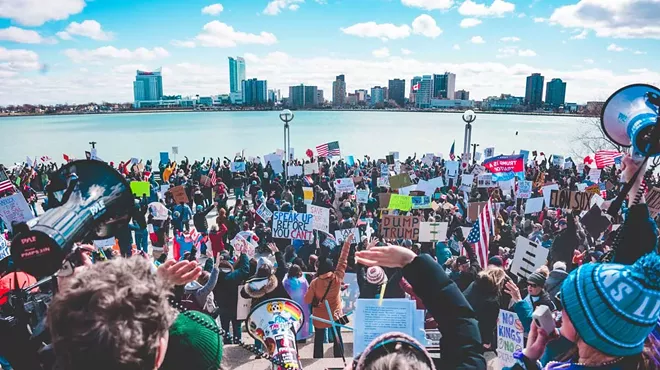 A U.S.-Canada solidarity rally was held across the Detroit River in March.