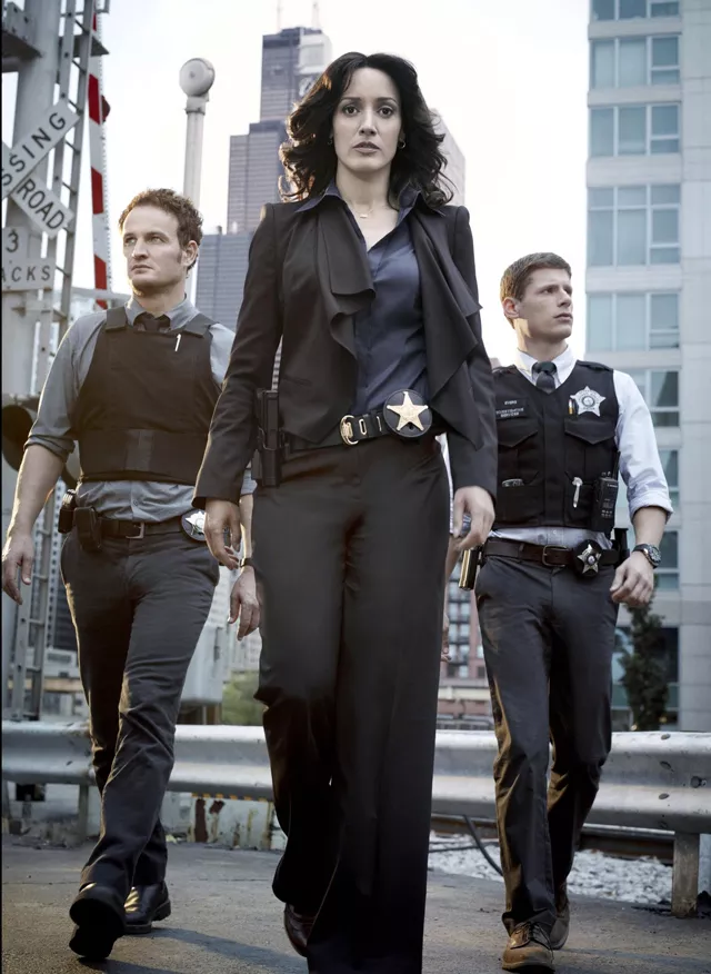 Walking tall: (from left) Jason Clarke, Jennifer Beals and Matt Lauria.