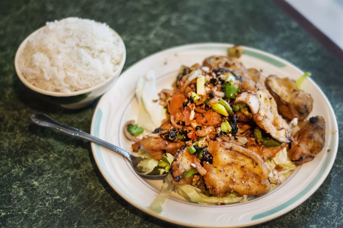 Image: Eggplant with fried garlic.