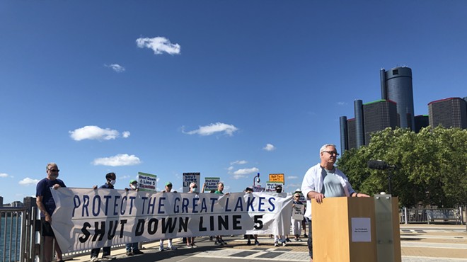 Activists held a demonstration Wednesday to demand Canada backs Michigan's efforts to close the Line 5 pipeline in the Great Lakes.