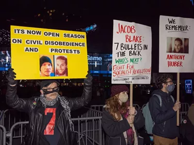 Demonstrators gathered outside the Barclays Center in Brooklyn to protest the verdict in the trial of Kyle Rittenhouse.