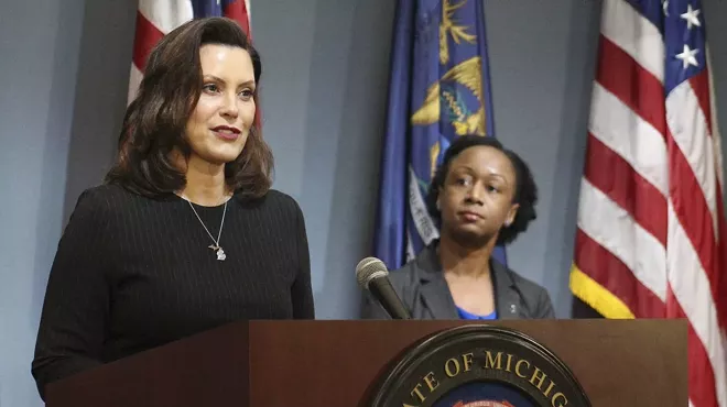 Gov. Gretchen Whitmer (left), with Dr. Joneigh Khaldun, at a recent news conference.