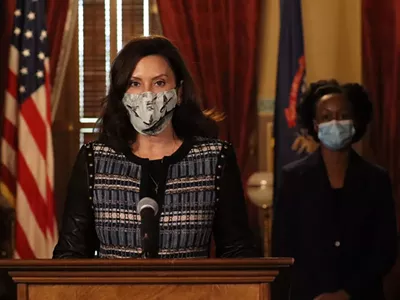 Gov. Gretchen Whitmer at a news conference Thursday.