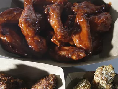 Barbecue, Parmesan-garlic and hot wings (clockwise from top) from Detroit's City Wings.