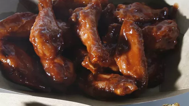 Barbecue, Parmesan-garlic and hot wings (clockwise from top) from Detroit's City Wings.
